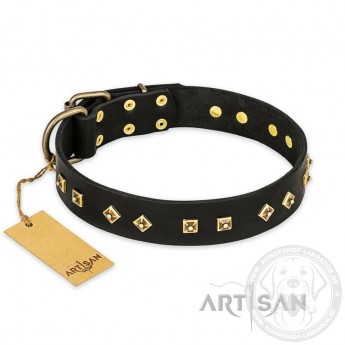 Schwarzes Leder Hundehalsband "Rhomb Style" FDT Artisan