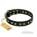 Schwarzes Leder Hundehalsband "Rhomb Style" FDT Artisan