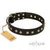 Schwarzes Leder Hundehalsband "Rhomb Style" FDT Artisan