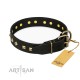 Schwarzes Leder Hundehalsband "Rhomb Style" FDT Artisan