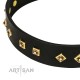 Schwarzes Leder Hundehalsband "Rhomb Style" FDT Artisan