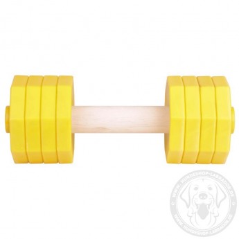 Wooden Dog Training Dumbbell with Yellow Weight Plates 650 gr