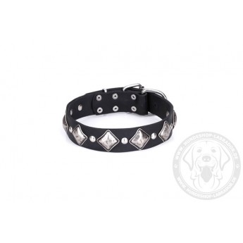 "Silver Charm" Lederhalsband  mit silberfarbenen Rhomben und Nieten