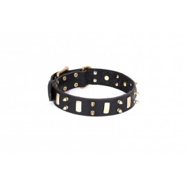 "Medieval Style" Lederhalsband mit Messing Platten und Spikes