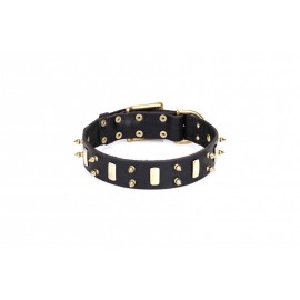 "Medieval Style" Lederhalsband mit Messing Platten und Spikes