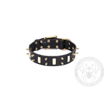 "Medieval Style" Lederhalsband mit Messing Platten und Spikes