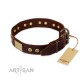 Wonderful Brown Leather Dog Collar for  Labrador "Shining Armour"