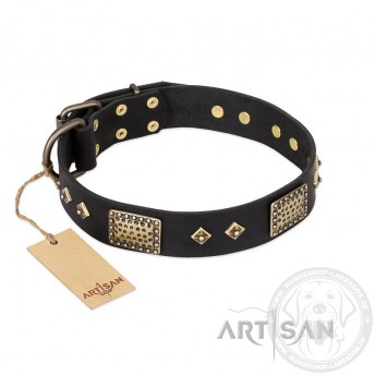 Studded Leather Dog Collar "Black Elegance" by FDT Artisan