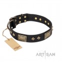 Studded Leather Dog Collar "Black Elegance" by FDT Artisan