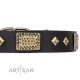 Studded Leather Dog Collar "Black Elegance" by FDT Artisan