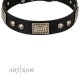 'Pirates Gold' FDT Artisan Black Leather Dog Collar with Old Silver Look Plates and Skulls