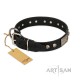 'Pirates Gold' FDT Artisan Black Leather Dog Collar with Old Silver Look Plates and Skulls