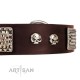 Original Brown Leather Dog Collar "Pirate Skulls" by FDT Artisan