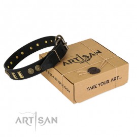 Studded Leather Dog Collar "Black Elegance" by FDT Artisan