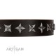 Brown Leather Dog Collar with Silvery Stars"Stars of Glory""