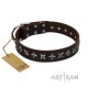 Brown Leather Dog Collar with Silvery Stars"Stars of Glory""