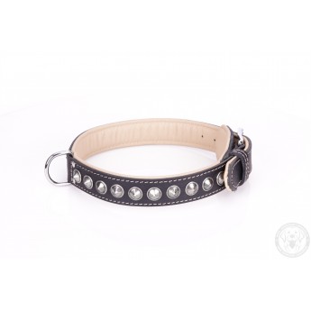 Handcrafted Black Leather Dog Collar with Chrome-plated Spikes
