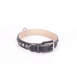 Handcrafted Black Leather Dog Collar with Chrome-plated Spikes