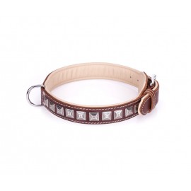 Handcrafted Brown Leather Dog Collar with Chrome-plated Studs