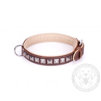 Handcrafted Brown Leather Dog Collar with Chrome-plated Studs