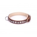 Handcrafted Brown Leather Dog Collar with Chrome-plated Pyramids