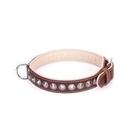 Handcrafted Brown Leather Dog Collar with Chrome-plated Spikes