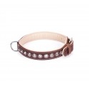 Handcrafted Brown Leather Dog Collar with Chrome-plated Spikes