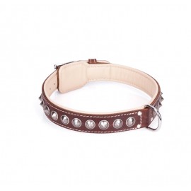 Handcrafted Brown Leather Dog Collar with Chrome-plated Spikes