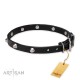 Leather Dog Collar with 1 Row Nickel Pyramids