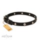 Soft Leather Dog Collar with 1 Row Nickel Studs