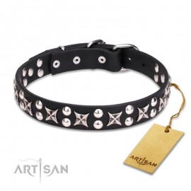 "Planets and Stars"  Leather Dog Collar 30 mm by FDT Artisan