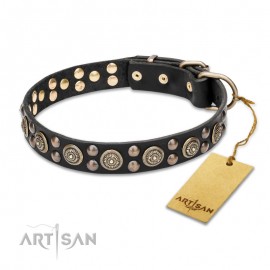 "Boho Style"  Leather Dog Collar 30 mm by FDT Artisan