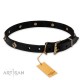 Leather Dog Collar with Brass Pyramids