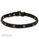 Extra Soft Narrow Leather Dog Collar with 1 Row Brass Studs