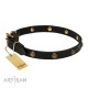 Extra Soft Narrow Leather Dog Collar with 1 Row Brass Studs