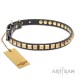 Leather Dog Collar with 1 Row Brass Studs