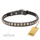 Leather Dog Collar with 1 Row Nickel Studs