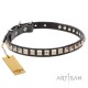 Leather Dog Collar with 1 Row Nickel Studs