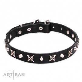 Chic Leather Dog Collar "Four Cornered Stars" by FDT Artisan