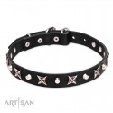 "Blazing Stars" exclusiv  Leather Dog Collar with Stars and Pyramids
