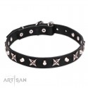 "Blazing Stars" exklusives Hundehalsband Leder mit Sterne und Pyramiden