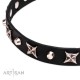 "Blazing Stars" exklusives Hundehalsband Leder mit Sterne und Pyramiden