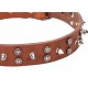 3 Rows Leather Dog Collar with Nickel Spikes