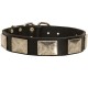 Leather Dog Collar with Vintage Nickel Plates