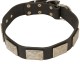 Leather Dog Collar with Vintage Nickel Plates