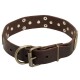 Dog Leather Collar with Vintage Brass Plates and Nickel Studs