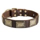 Leather Dog Collar with Vintage Brass Plates