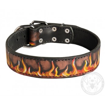 Hand Painted Leather Dog Collar Red Flame