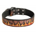 Buntes Halsband aus Leder für Labrador mit Feuer-Bemalung