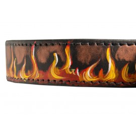 Hand Painted Leather Dog Collar Red Flame